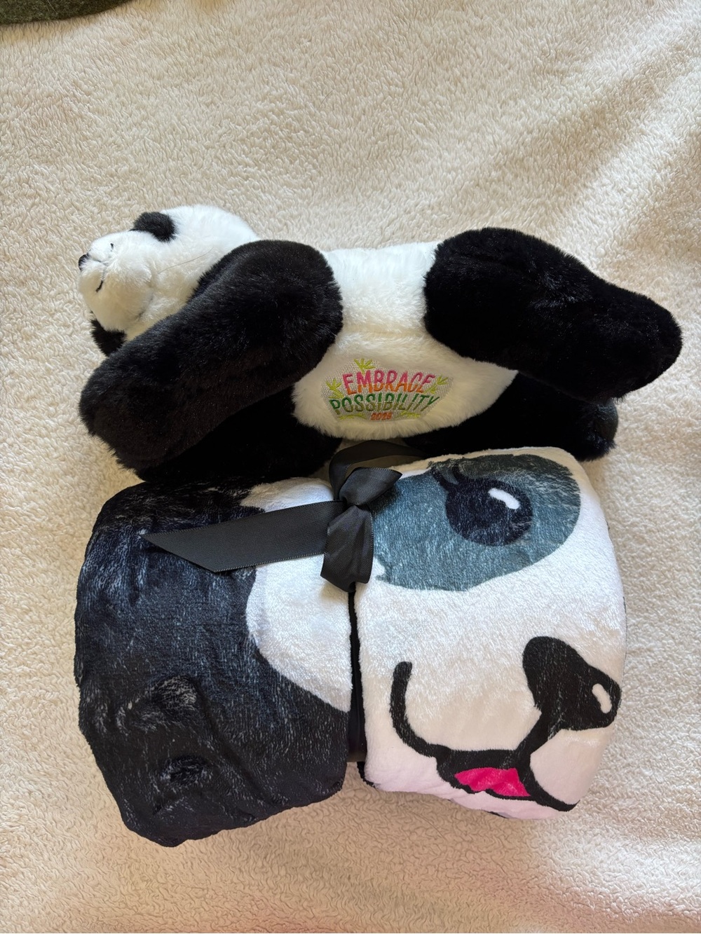 Girl Scout cookie reward Plush Panda Toy and Matching Panda-Print Blanket Set
